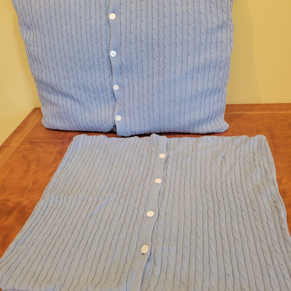 Ralph LAUREN Light Blue Cable Knit Button-Up Pillow Covers